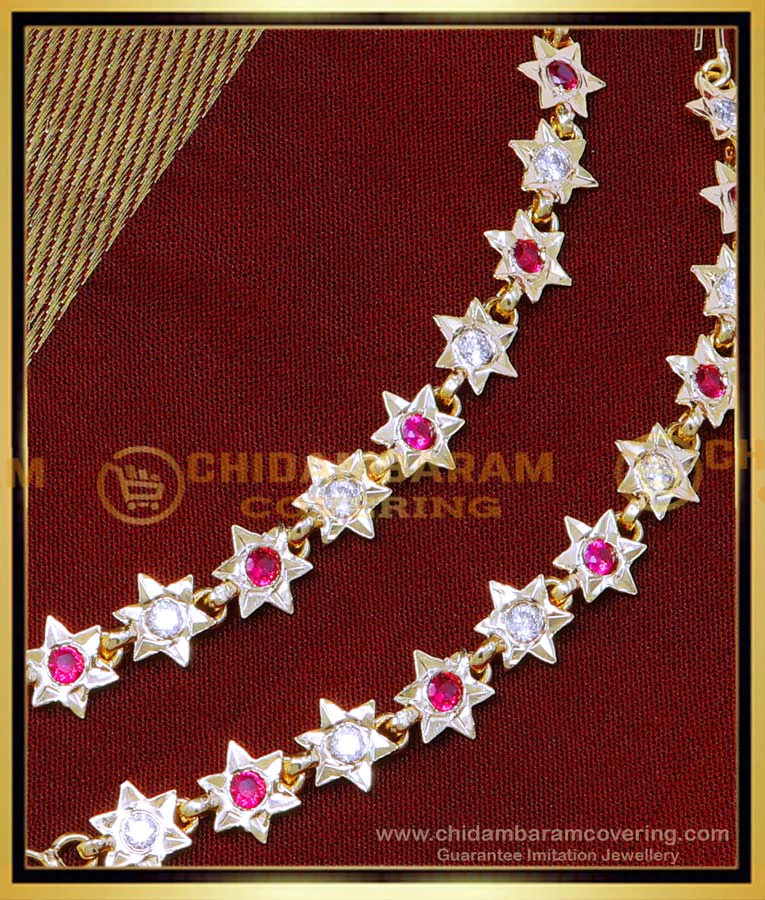 Star Chain Design Buy Unique Star Design White and Ruby 1 Gram Gold Ear Chains