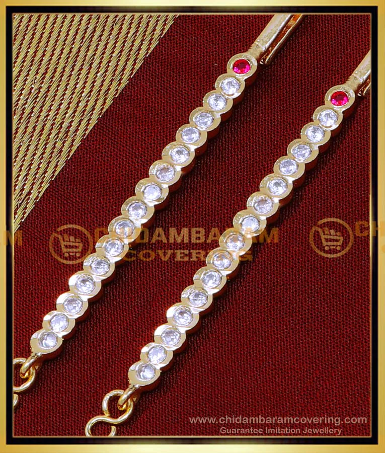 Whitestone Ear Chain Buy Elegant Slim White Stone Impon Straight Ear Chain Designs