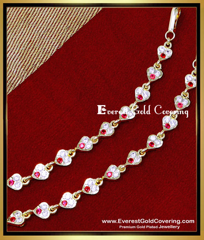 Buy Impon White Ruby Stone 1 Gram Gold Ear Chains Design