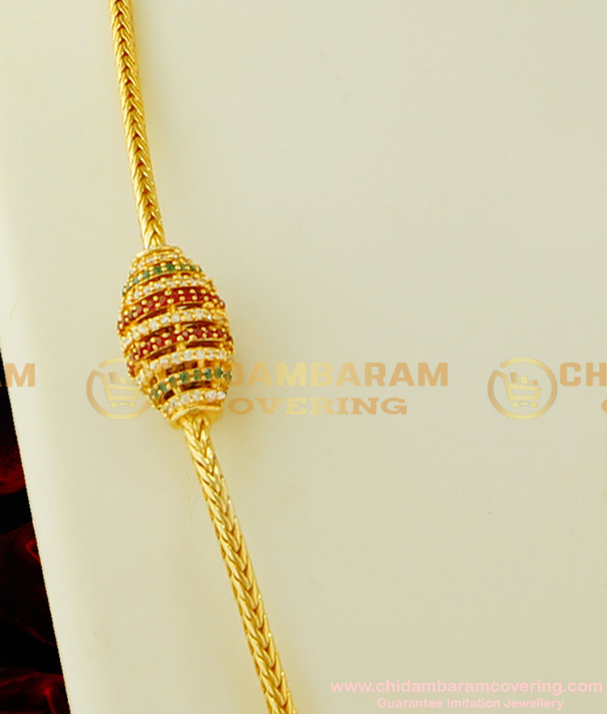 MCHN147 - Trendy Tri Colour Cylinder Shape Mugappu Chain South Indian Jewellery Online MCHN147 - Trendy Tri Colour Cylinder Shape Mugappu Chain South Indian Jewellery Online