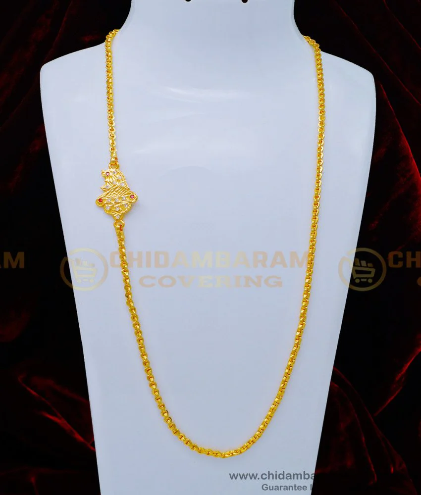 Buy Pure Gold Plated White and Ruby Stone Peacock Design Impon Mugapu ...