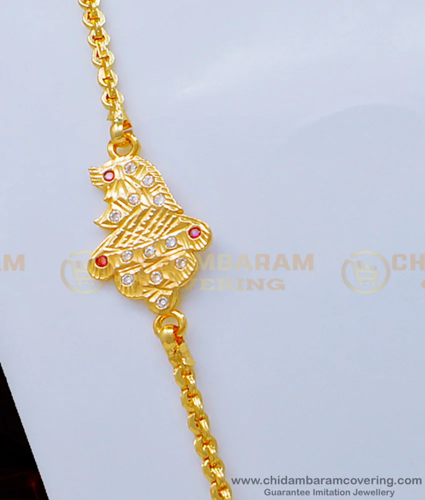 Buy Pure Gold Plated White and Ruby Stone Peacock Design Impon Mugapu ...