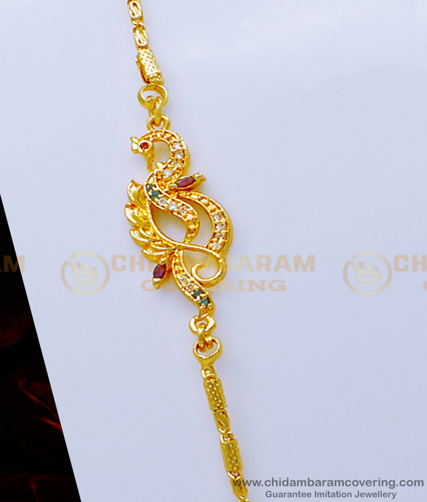 MCHN394 - Beautiful Peacock Mugappu Chain Gold Design Daily Wear Mugappu Chain Online gold covering mugappu chain, gold mugappu chain, one gram gold mugappu chain, new model mugappu,