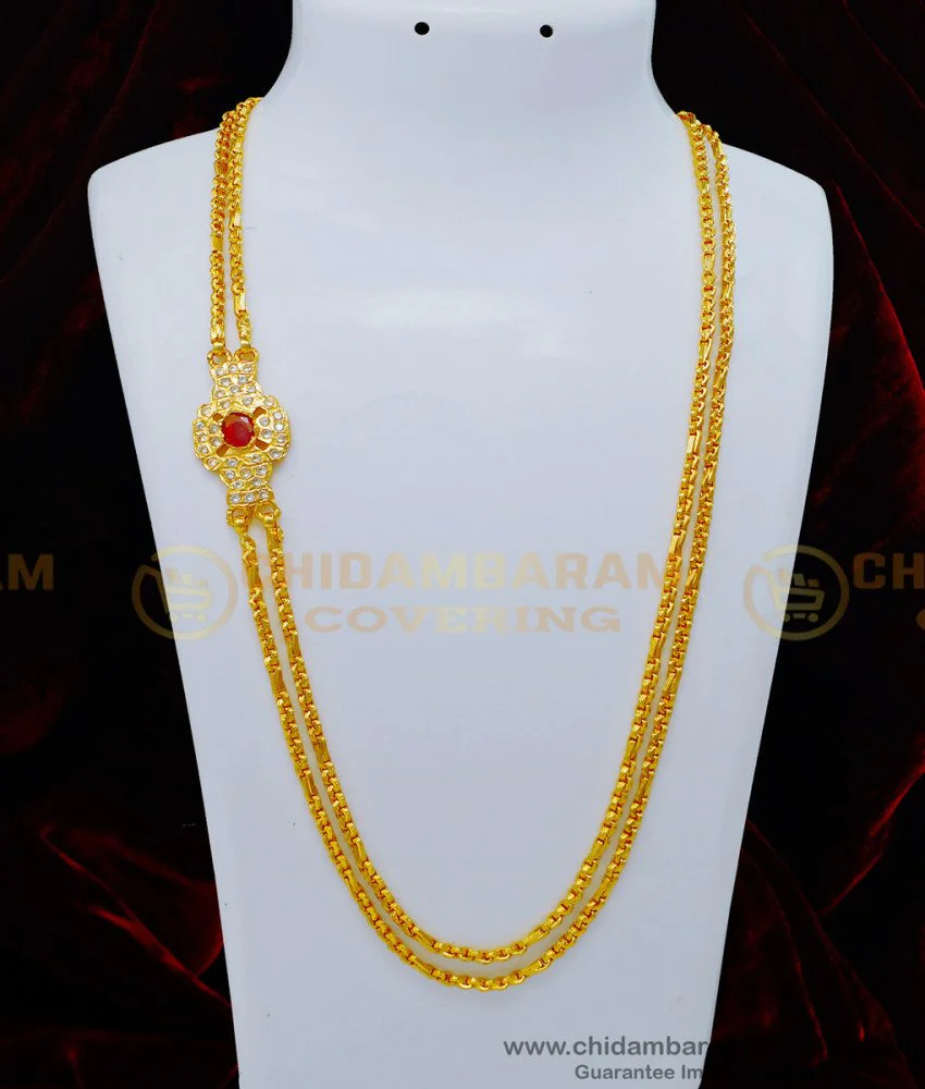 Ruby Model Chain Designs Buy New Model White and Ruby Stone Impon Mugappu Chain Designs South ...