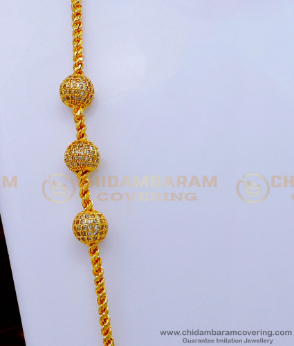 MCHN473 - 30 Inches 1 Gram Gold Plated Ball Mugappu Thali Chain Designs