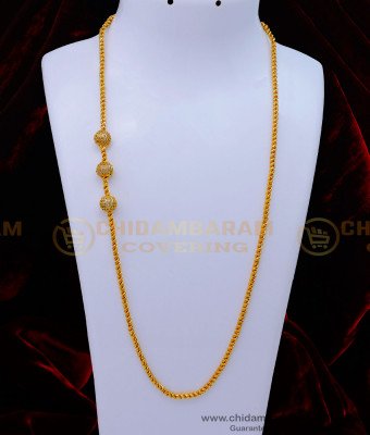 MCHN473 - 30 Inches 1 Gram Gold Plated Ball Mugappu Thali Chain Designs