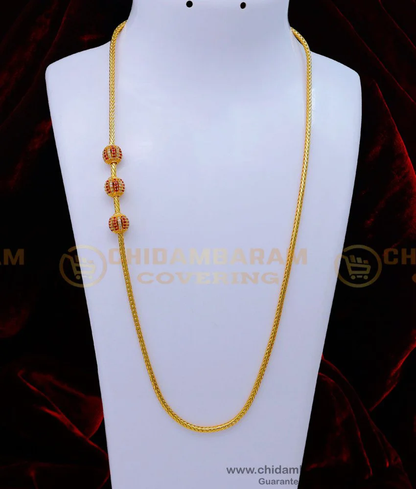 Ruby Model Chain Designs Buy Trendy White and Ruby Stone Ball Mugappu Chain Designs