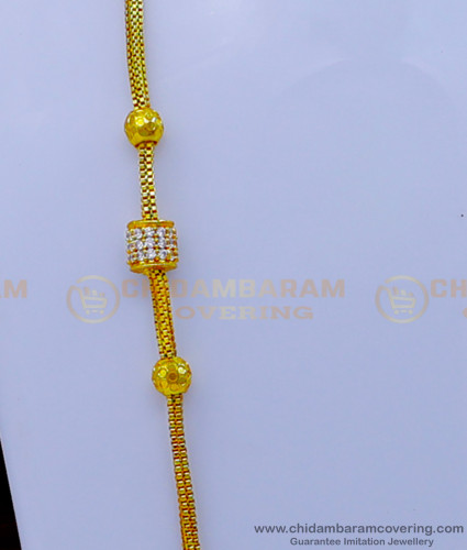 MCHN500 - Real Gold Design White Stone Mugappu Thali Chain Design