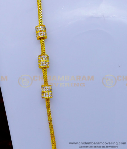 MCHN504 - 30 Inches Long Chain with White Stone Mugappu One Gram Gold Jewellery