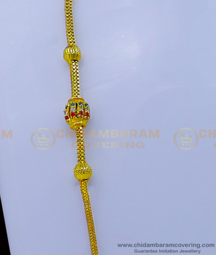 MCHN505 - New Model Gold Look Multi Stone Mugappu Chain Designs 