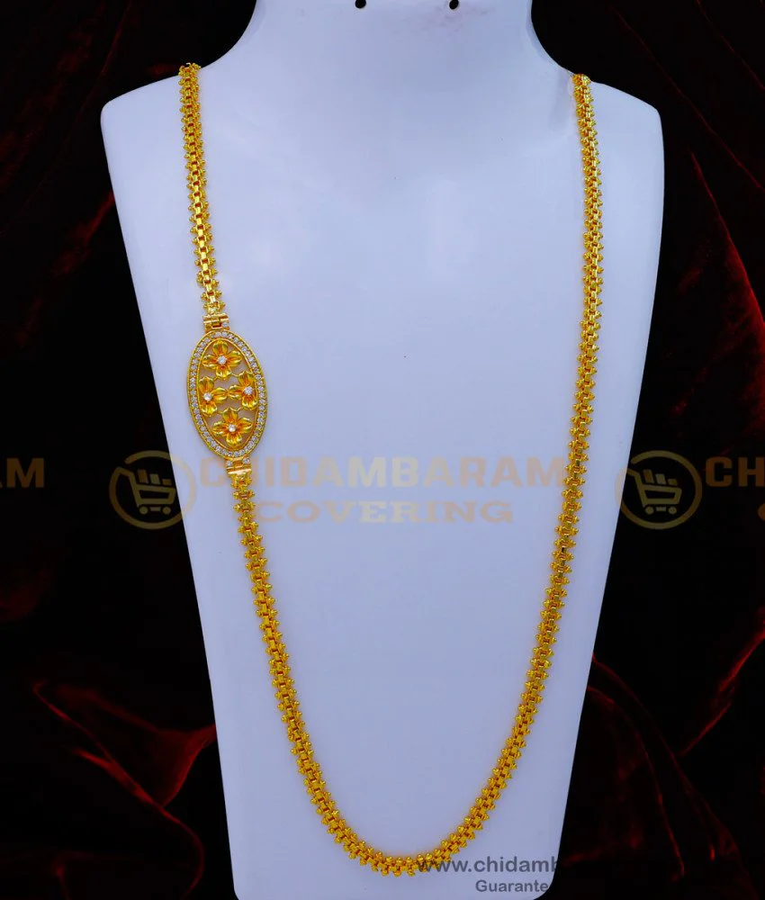Tennampoo Design Chain Buy 30 Inches Beautiful Flower Design White Stone Gold Plated Mugappu Chain
