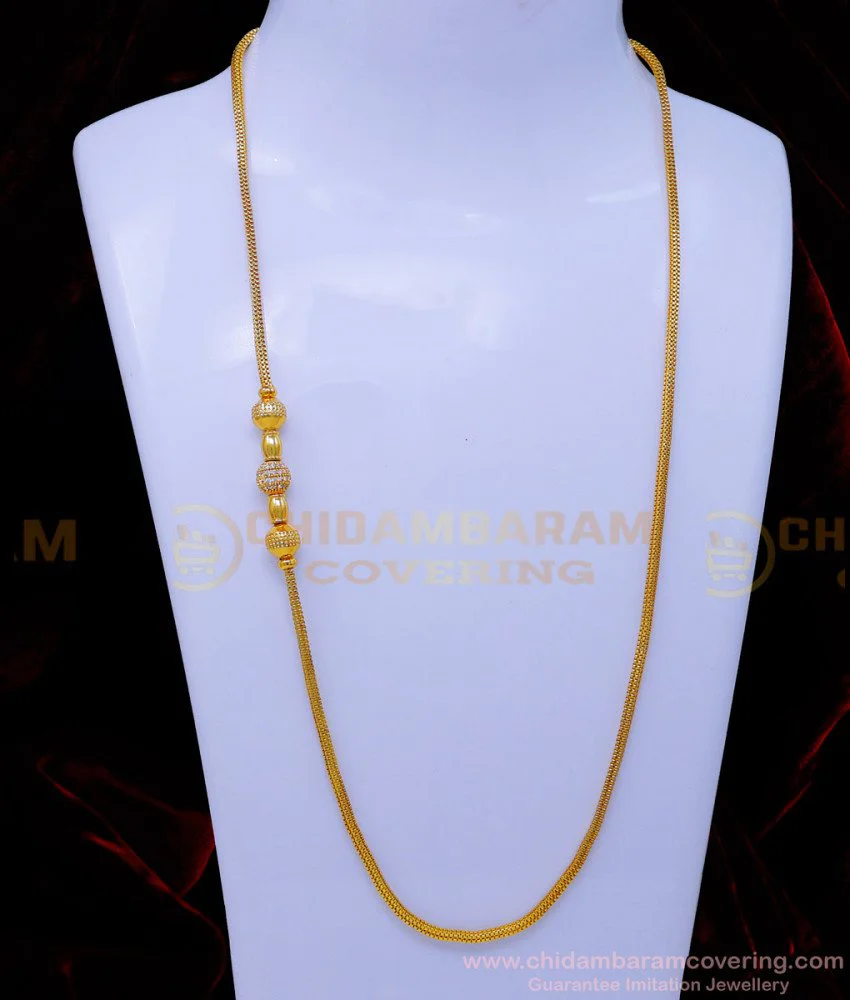 Buy Gold Design White Stone Balls Mugappu Chain Design