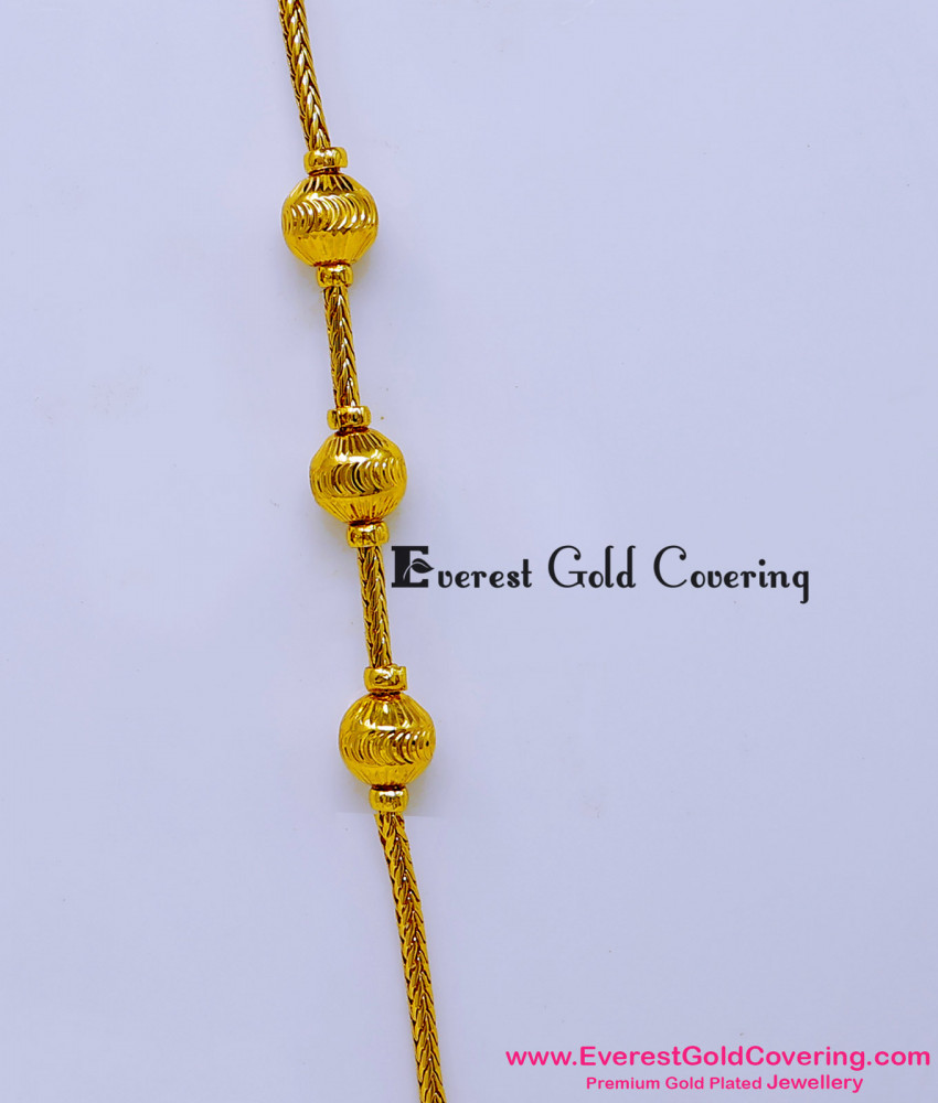 Simple Light Weight Thin Thali Kodi Mugappu Chain for Women One Gram Gold Ball DesignMugappu Chain