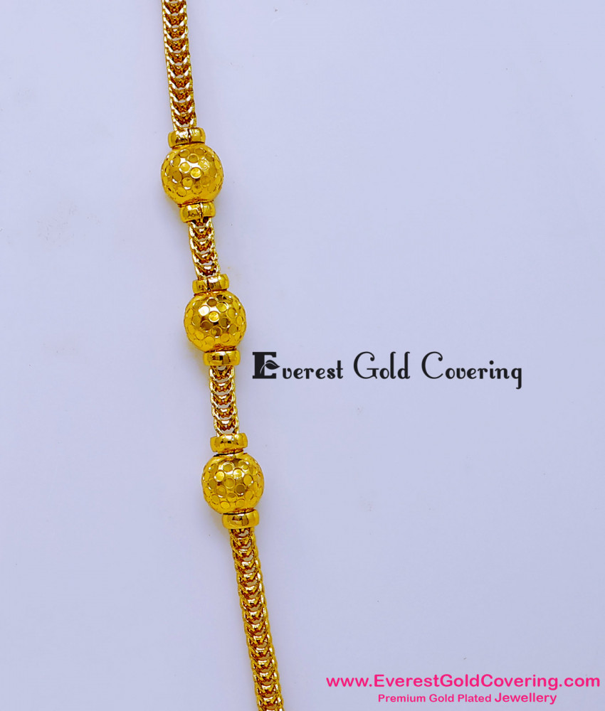 Premium Micro Gold Plated Ball Mugappu with Thali Chain Gold Covering Mugappu Chain for Daily Wear