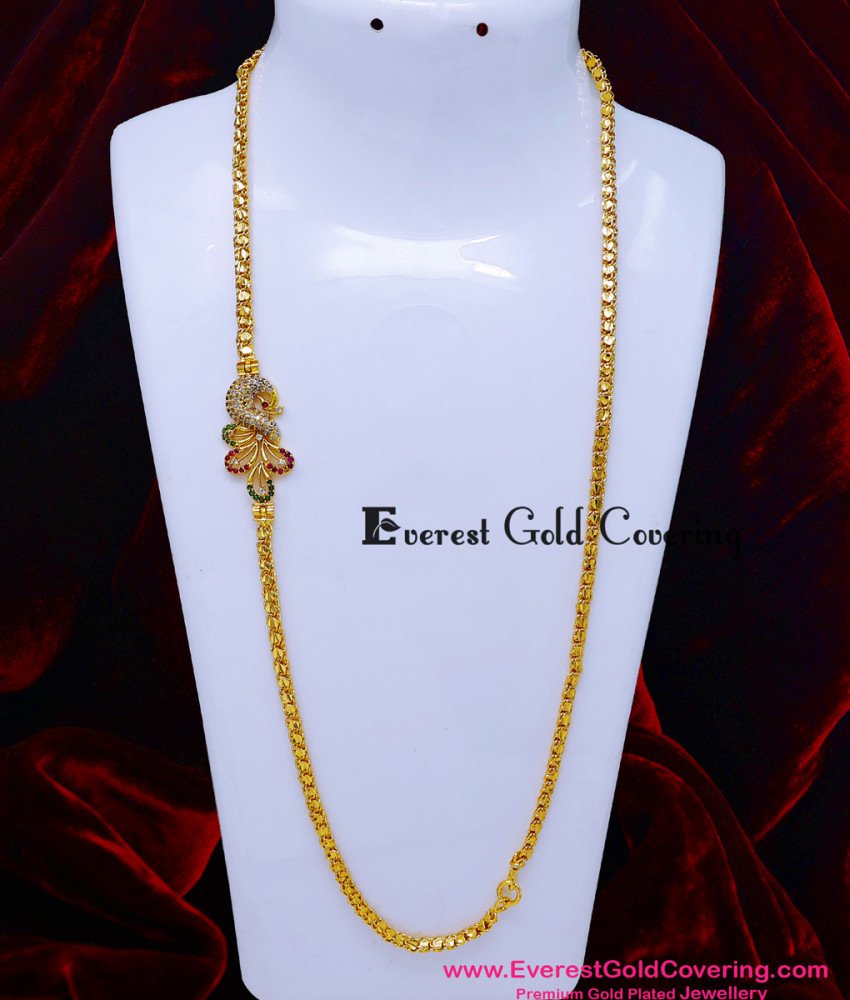 Elegant Ad Stone Peacock Mopu Chain Designs for Ladies latest mopu chain design