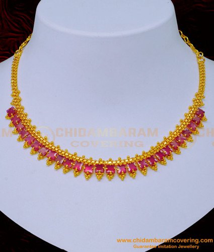 NLC1101 - Elegant Party Wear First Quality 1 Gram Gold Ruby Necklace Design for Ladies 