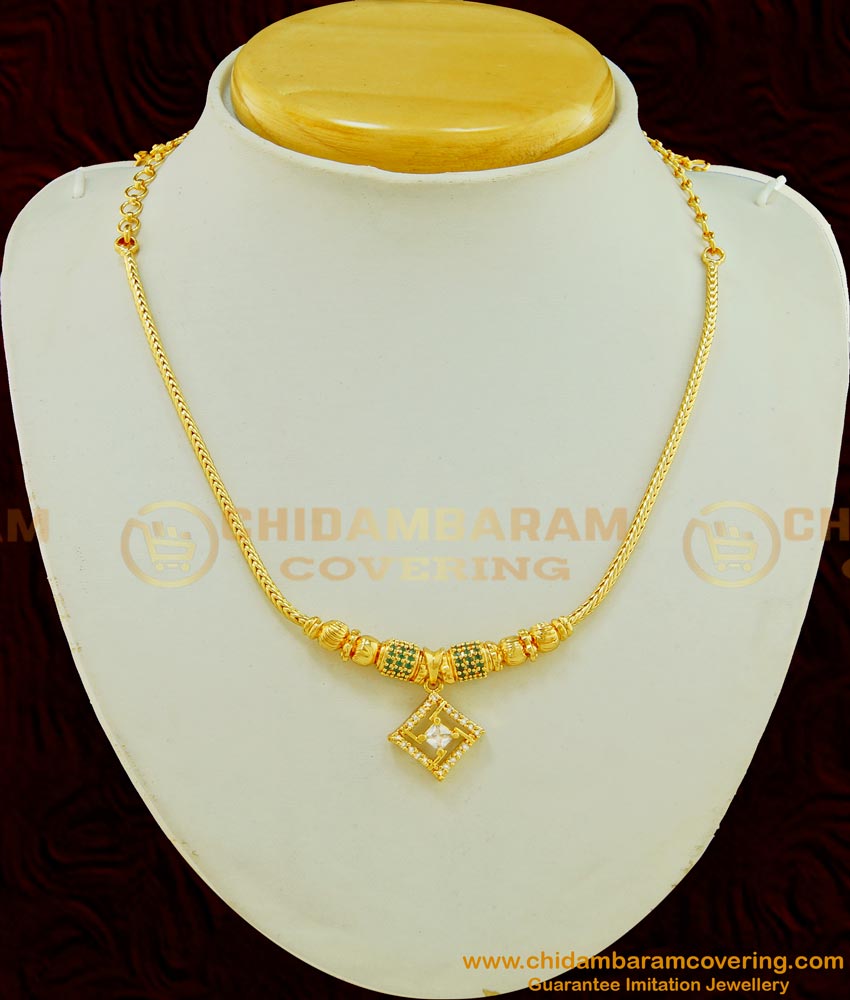 NLC486 - Gorgeous Look Stunning Gold Emerald Stone Simple Design Necklace NLC486 - Gorgeous Look Stunning Gold Emerald Stone Simple Design Necklace