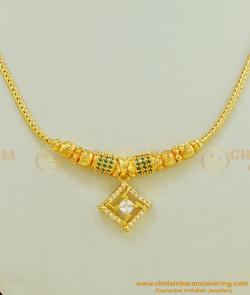NLC486 - Gorgeous Look Stunning Gold Emerald Stone Simple Design Necklace NLC486 - Gorgeous Look Stunning Gold Emerald Stone Simple Design Necklace