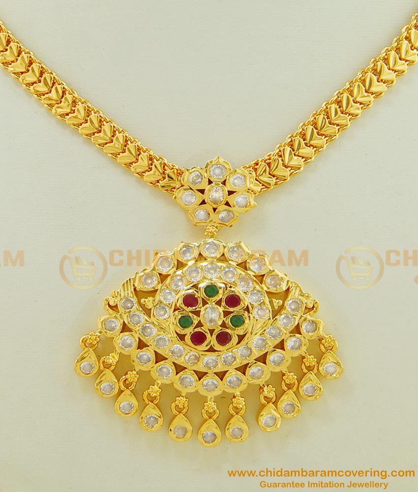 NLC497 - Traditional Gold Plated Ad Stone Big Dollar Impon Attigai Necklace Online NLC497 - Traditional Gold Plated Ad Stone Big Dollar Impon Attigai Necklace Online