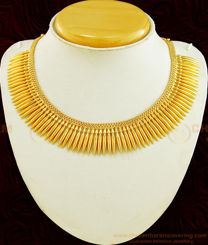 NLC595 - Elegant Malayali Bridal Jewellery One Gram Gold One Year Guarantee Mulla Mottu Gold Necklace Design NLC595 - Elegant Malayali Bridal Jewellery One Gram Gold One Year Guarantee Mulla Mottu Gold Necklace Design