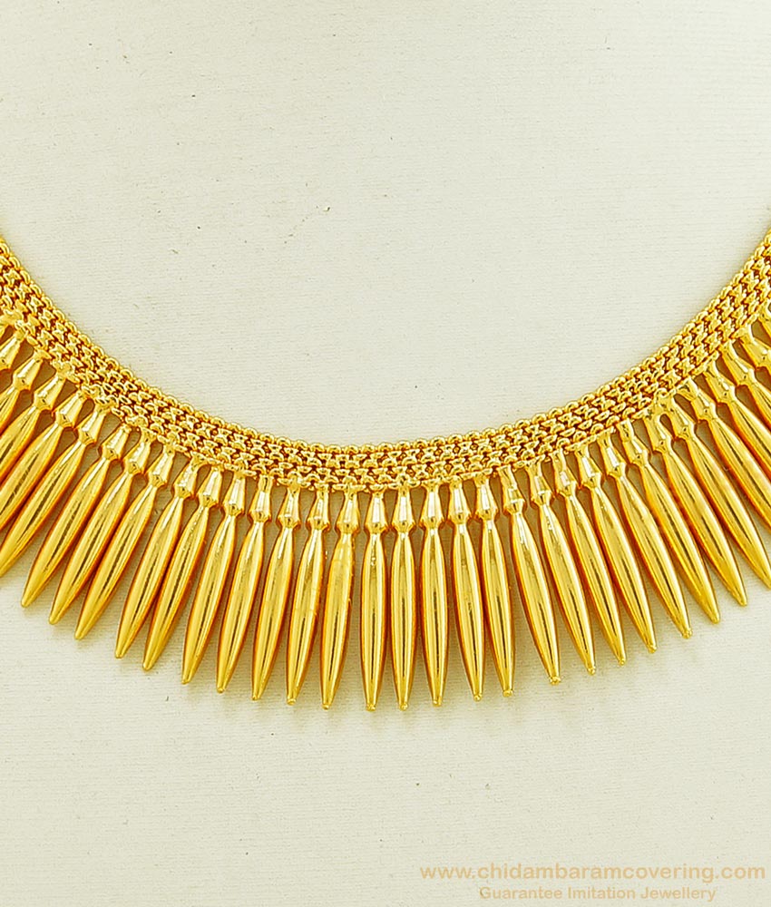 NLC595 - Elegant Malayali Bridal Jewellery One Gram Gold One Year Guarantee Mulla Mottu Gold Necklace Design NLC595 - Elegant Malayali Bridal Jewellery One Gram Gold One Year Guarantee Mulla Mottu Gold Necklace Design