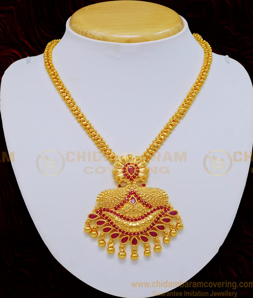 NLC734 - New Arrival Unique Ruby Stone Peacock Design Necklace for Wedding Nisha Fashion Necklace, Necklace With Price,