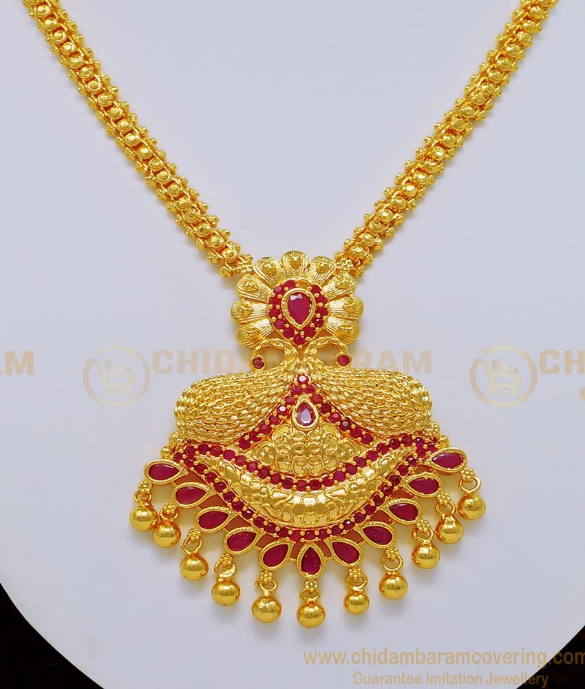 NLC734 - New Arrival Unique Ruby Stone Peacock Design Necklace for Wedding Nisha Fashion Necklace, Necklace With Price,