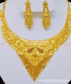 NLC759 - One Gram Gold Forming Jewellery Enamel Wedding Gold Necklace and Earring Set for Women meenagari work necklace, meenagari jewellery,