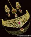 NLC769 - Bridal Wear American Diamond White and Ruby 1 Gram Gold Imitation Choker Necklace Set imitation choker necklace, artificial choker necklace,