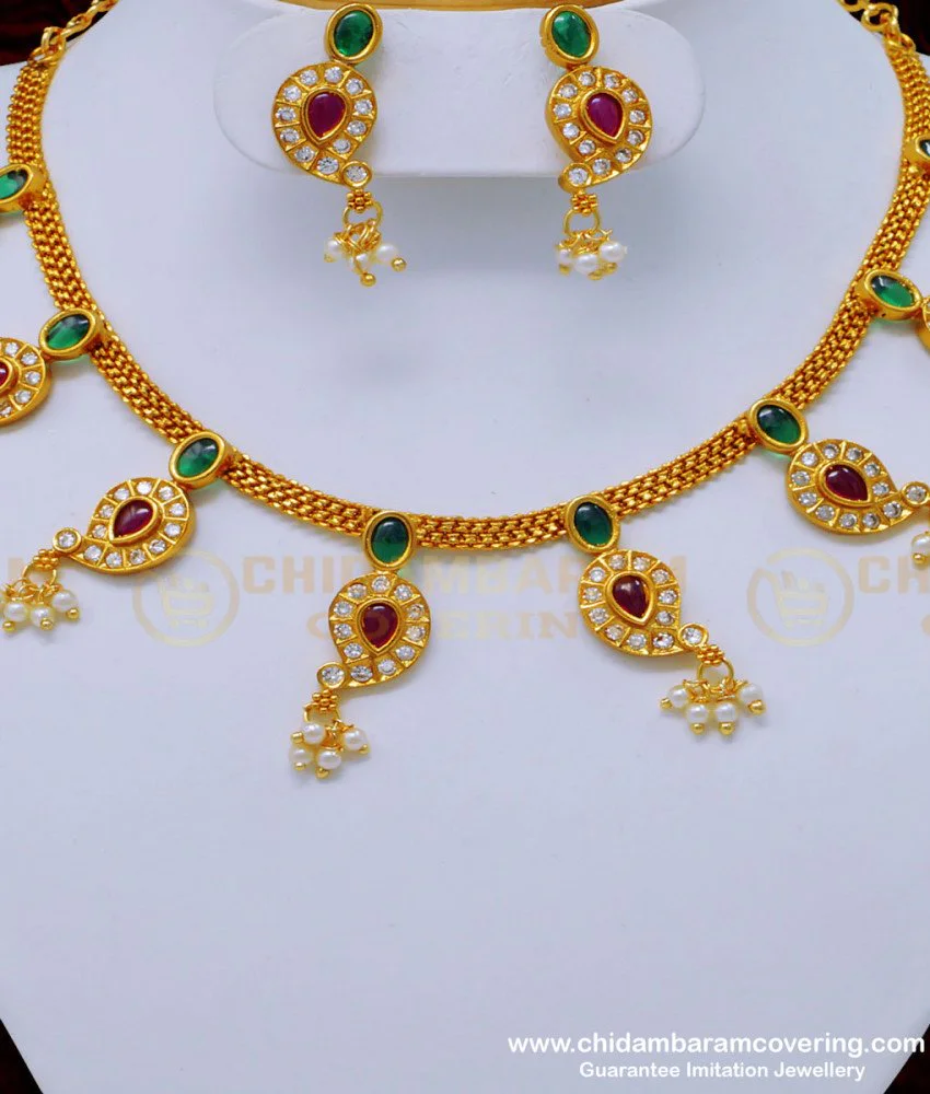 Buy First Quality Temple Jewellery Mango Design Stone with White Pearl ...