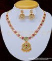 NLC876 - Wedding Gold Necklace Design American Diamond White and Ruby Stone Impon Necklace Set Online impon jewellery, impon jewellery online, necklace set, 1 gram gold jewellery, bridal jewellery, imitation jewelry, indian jewellery, South Indian naan patti necklace,