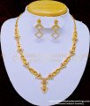 NLC908 - Modern Simple White Stone Necklace with Earrings One Gram Gold Jewellery Online white stone necklace, white stone jewellery, necklace set, necklace with earrings, one gram gold jewellery, gold covering jewellery,