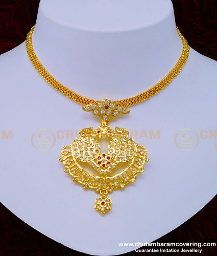 NLC955 - One Gram Gold Beautiful Swan Design Impon Attigai Necklace Online
