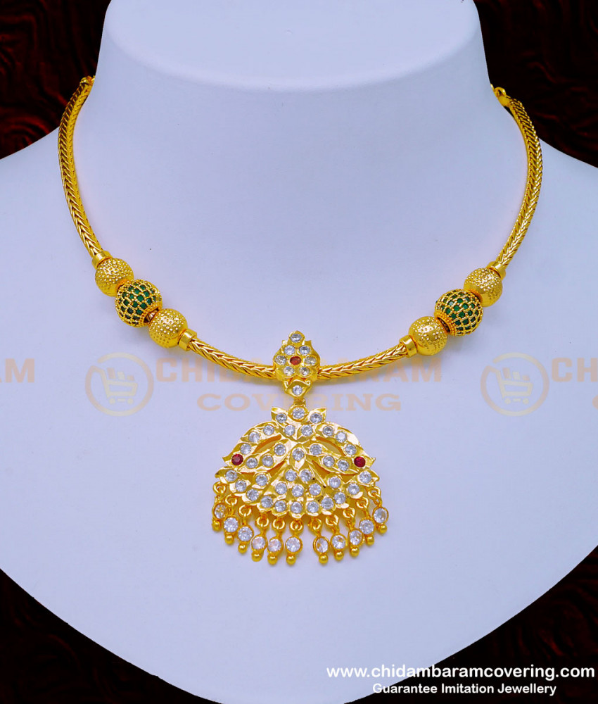 NLC960 - New Arrival Five Metal Balls Mugappu Impon Attigai Necklace for Wedding Traditional Indian Fashion Jewelry Online, Chidambaram Gold Covering Necklace, panchadathu jewellery, impon jewellery online, impon necklace,