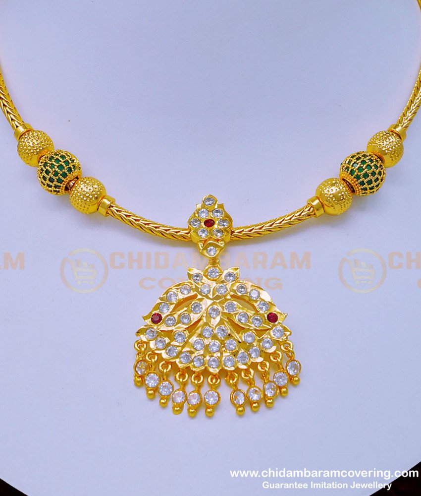 NLC960 - New Arrival Five Metal Balls Mugappu Impon Attigai Necklace for Wedding Traditional Indian Fashion Jewelry Online, Chidambaram Gold Covering Necklace, panchadathu jewellery, impon jewellery online, impon necklace,