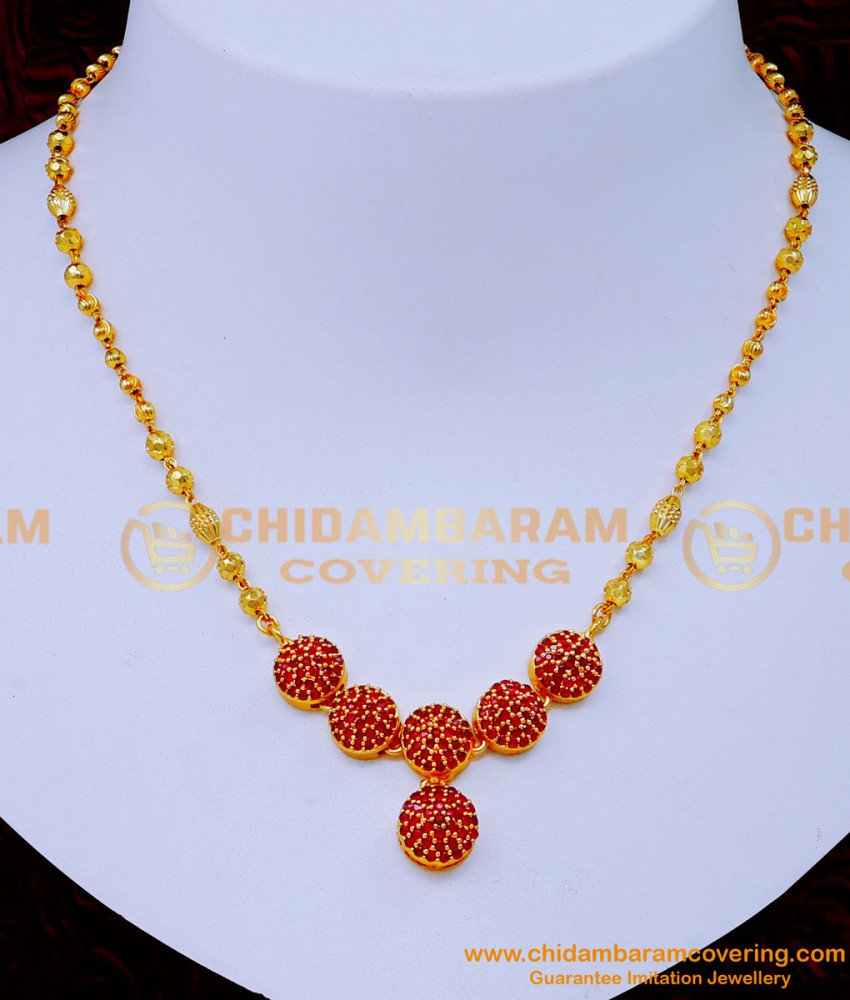 ruby Necklace Designs, Traditional Stone Necklace designs, Stone necklace designs for ladies, necklace designs, i gram gold necklace