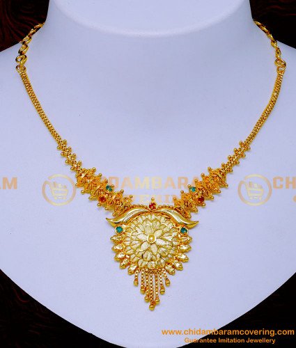 NLC1312 - 1 Gram Gold Light Weight Stone Necklace Design for Women
