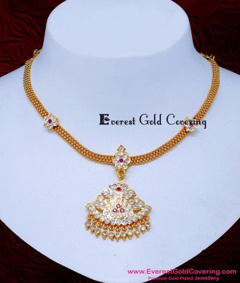 NLC1638 - Traditional Gold Like Impon Attigai Stone Necklace