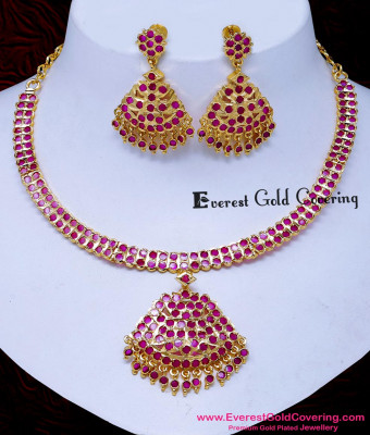 NLC1731 - Impon Ruby Stone Attigai Necklace Set for Wedding