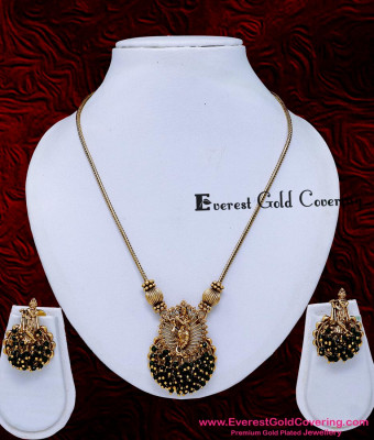 NLC1737 - Unique Black Crystal Stone Antique Krishna Jewellery Set