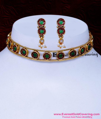 NLC1742 - New Model Antique Western Choker Necklace with Earrings