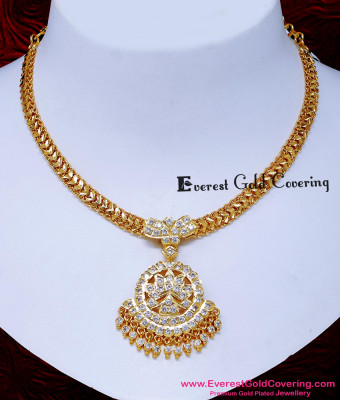 NLC1758 - Five Metal White Stone Impon Necklace Gold Design