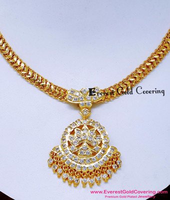 NLC1758 - Five Metal White Stone Impon Necklace Gold Design