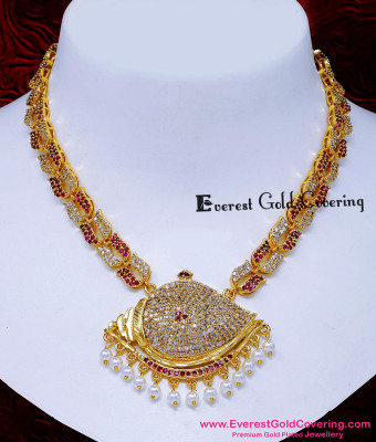 NLC1765 – Latest Sangu Design Pearl Gold Necklace Design for Wedding