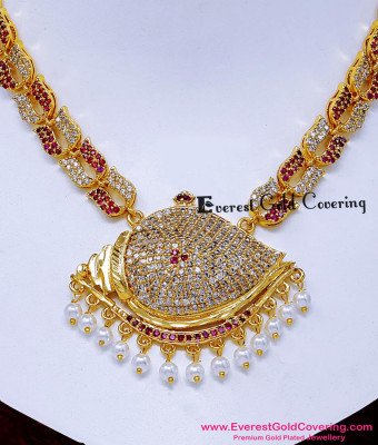 NLC1765 – Latest Sangu Design Pearl Gold Necklace Design for Wedding
