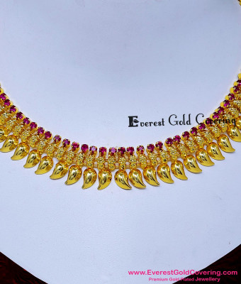 NLC1809 - Forming Gold Ruby Stone Mango Design Kerala Necklace