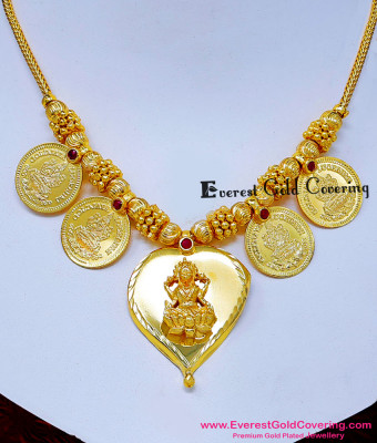 NLC1823 - Premium Forming Gold Coin Necklace with Lakshmi Pendant