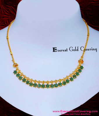 NLC1825 - Forming Gold Light Weight Emerald Stone Floral Necklace