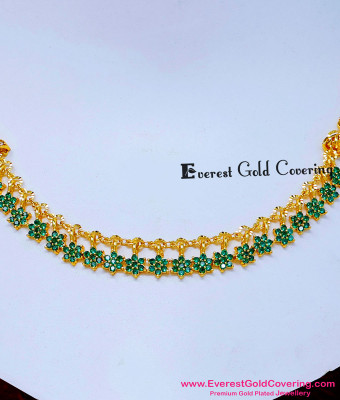 NLC1825 - Forming Gold Light Weight Emerald Stone Floral Necklace