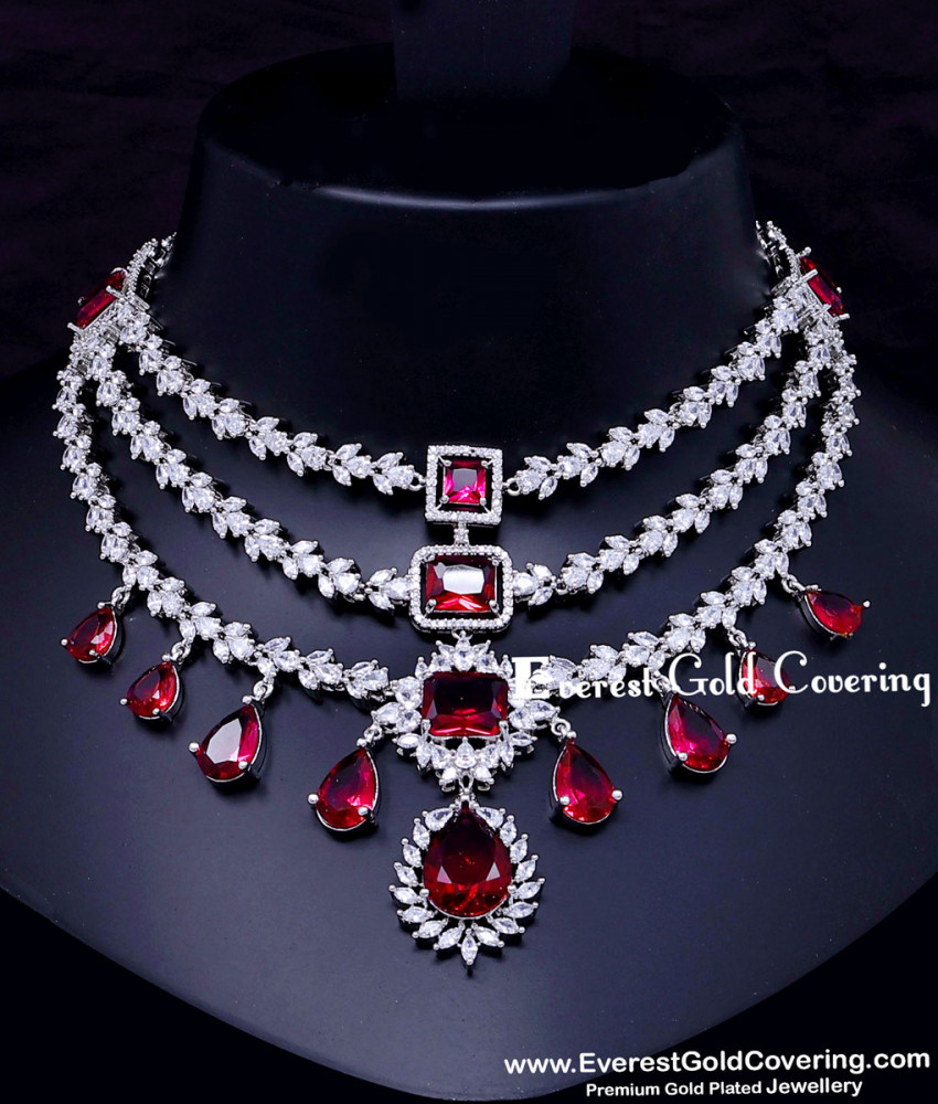 First Quality Diamond Necklace Reception Jewellery Set for Bride Maroon diamond necklace set